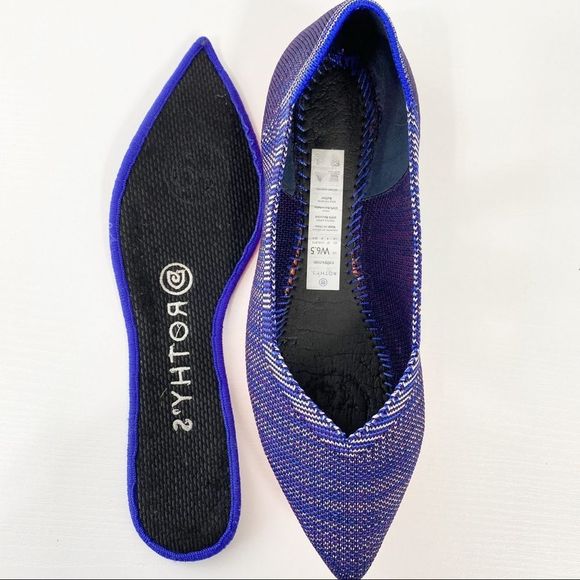 Rothy’s Flats Point Bright Blue Birdseye Space Dye Orange Sole 6.5 - Picture 6 of 6